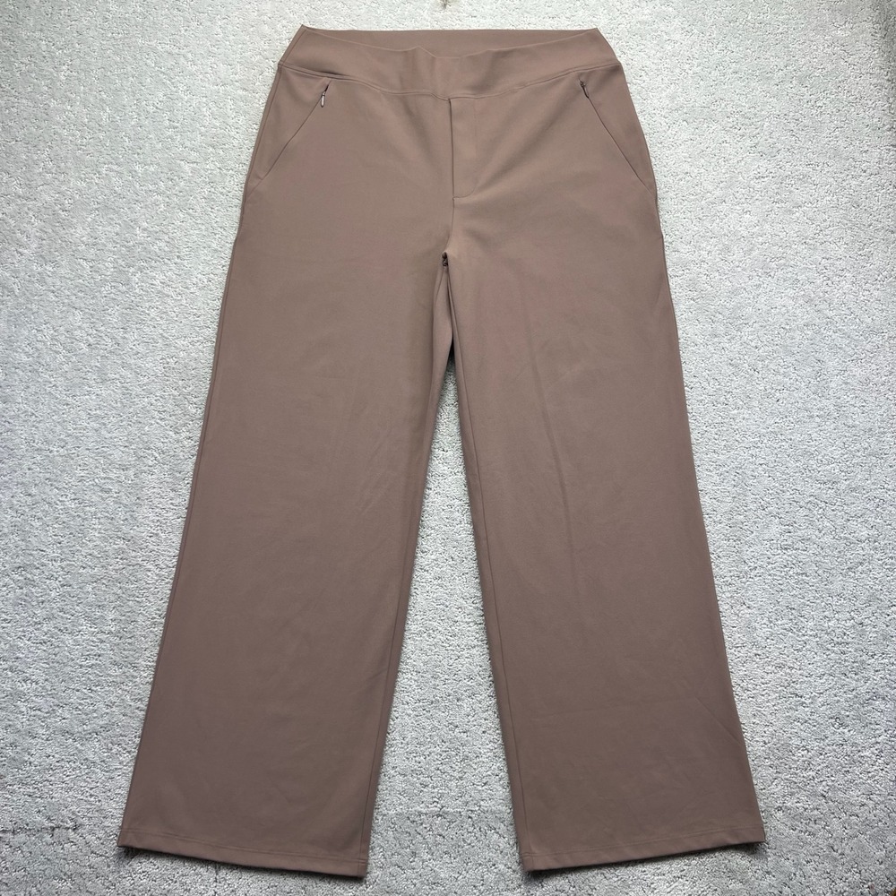 LL Bean Go-Anywhere Pants Womens L Regular Brown Wide Leg Stretch Comfortable